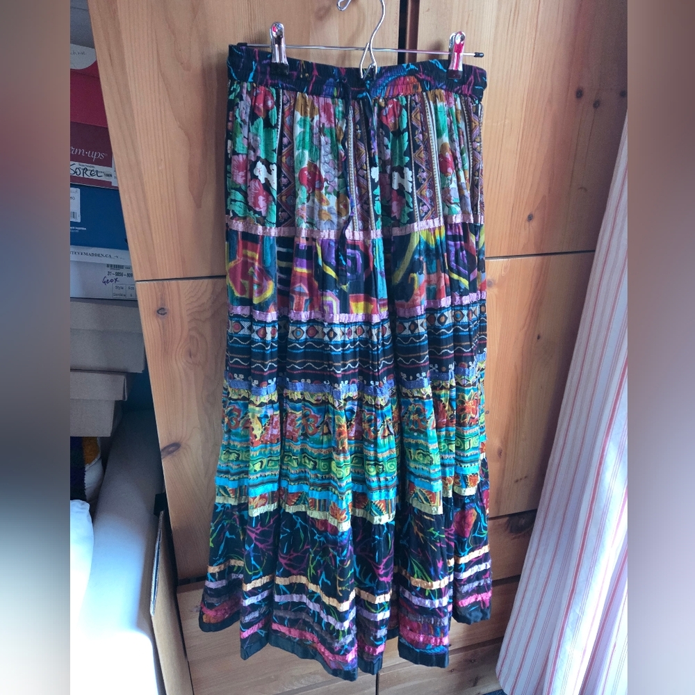 Travelsmith Multi Coloured Cotton Circle Maxi Skirt Size Mefium